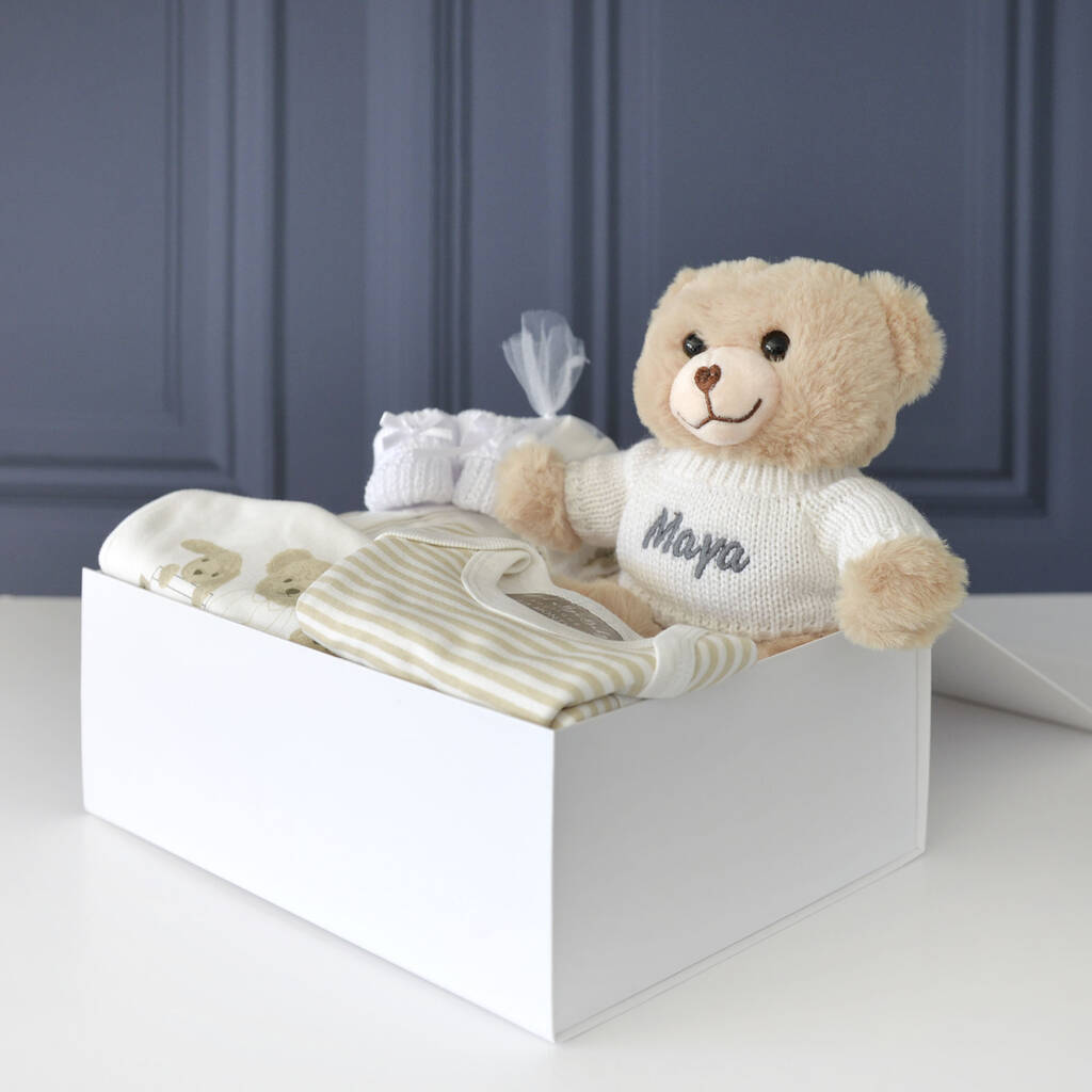 Personalised Teddy And Unisex Baby Clothes Gift Set By A Type Of Design