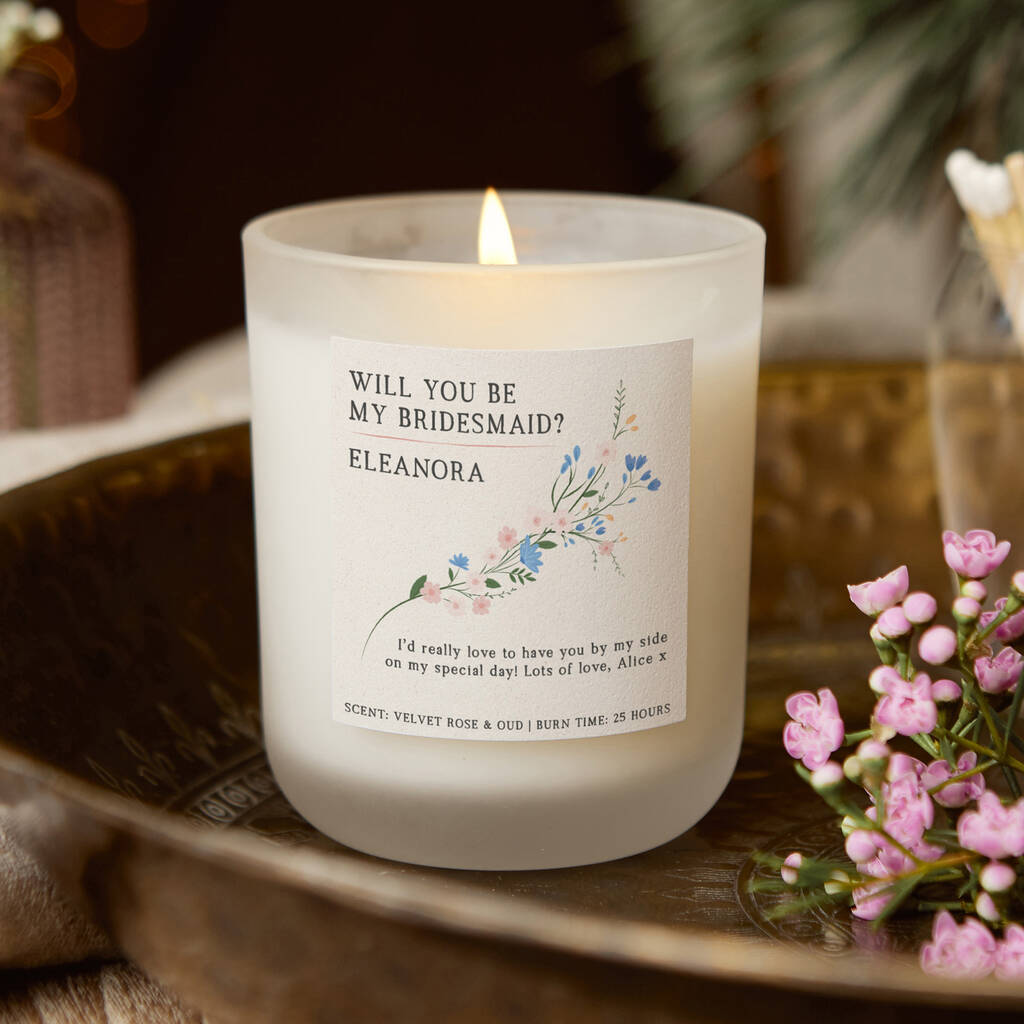 Will You Be My Bridesmaid Gift Personalised Candle, 1 of 3