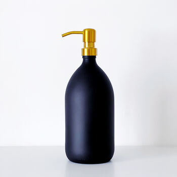 Matt Black Glass Bottle With Brass Gold Metal Pump, 7 of 8