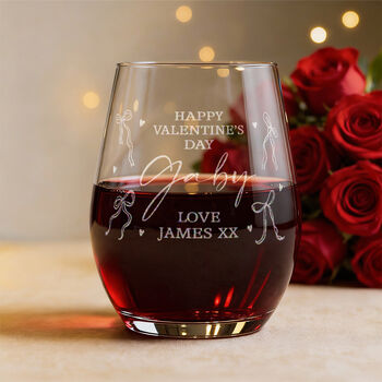 Bows And Hearts Happy Valentine's Day Stemless Glass With Red Heart Gift Set, 2 of 7