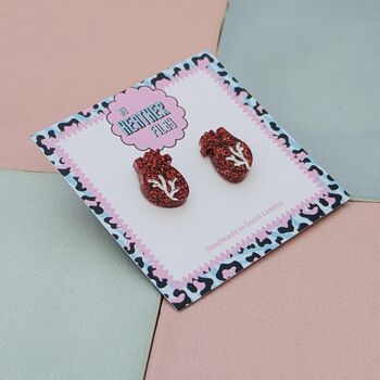 Anatomic Heart Red Glitter Resin Earrings, 3 of 4