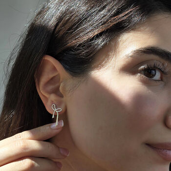 Sterling Silver Bow Tie Tassel Wedding Stud Earrings, 3 of 6