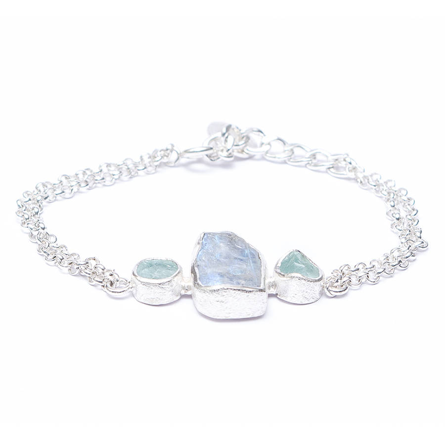 Moonstone And Aquamarine Handmade Silver Bracelet By Poppy Jewellery ...