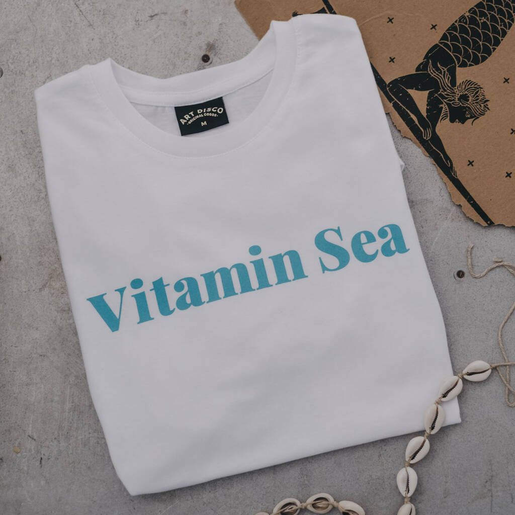 'Vitamin Sea' Slogan T Shirt In White / Turquoise, 1 of 7