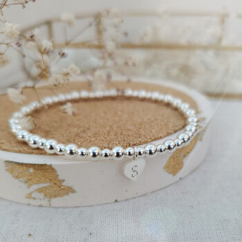 Sterling Silver Personalised Love Heart Charm Stretch Bead Anklet, 2 of 9