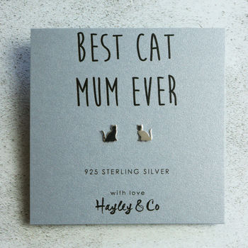 'Best Cat Mum' Silver Cat Silhouette Earrings, 2 of 9