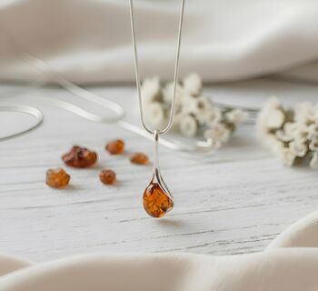 Handmade Baltic Amber Teardrop Silver Necklace Pendant, 2 of 2
