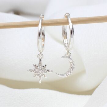 Gold Or Silver Star And Moon Hoop Earrings, 5 of 9