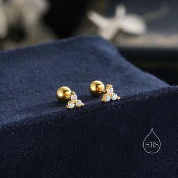 Sterling Silver Three Dot Ab Crystal Trio Screw Back Earrings, 4 of 10