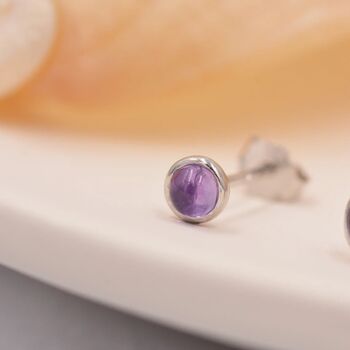 Genuine Amethyst Purple Stud Earrings Sterling Silver, 2 of 11