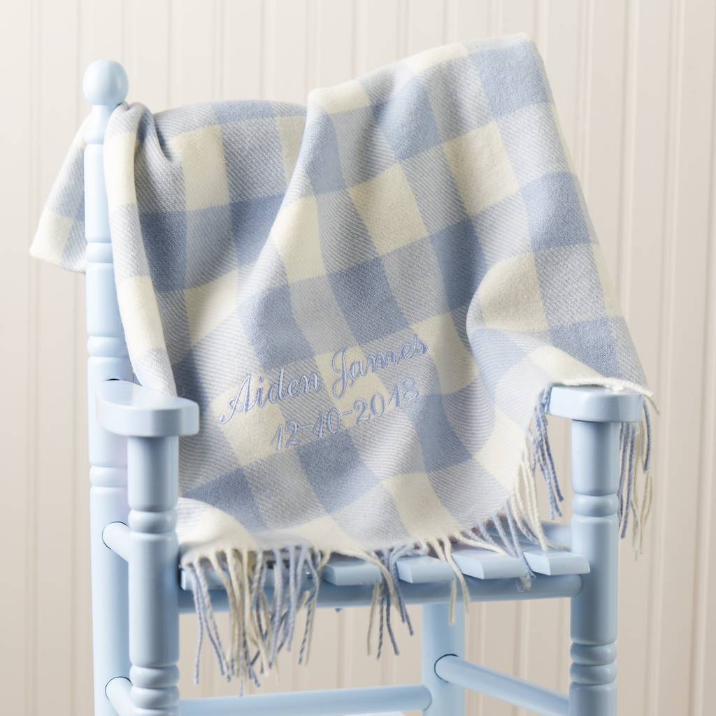 personalised blue lambswool baby blanket by babyfish