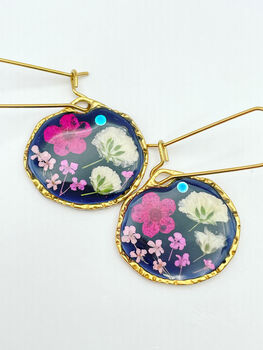 Elegant Black Earrings With Pink Flowers, 5 of 11