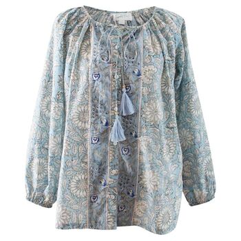 Block Printed Blue Cornflower Cotton Blouse 'Emery', 5 of 5