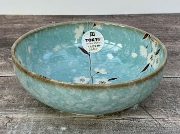 Turquoise Sakura / Cherry Blossom Flower Patterned Bowl, 17.5cm, 2 of 3