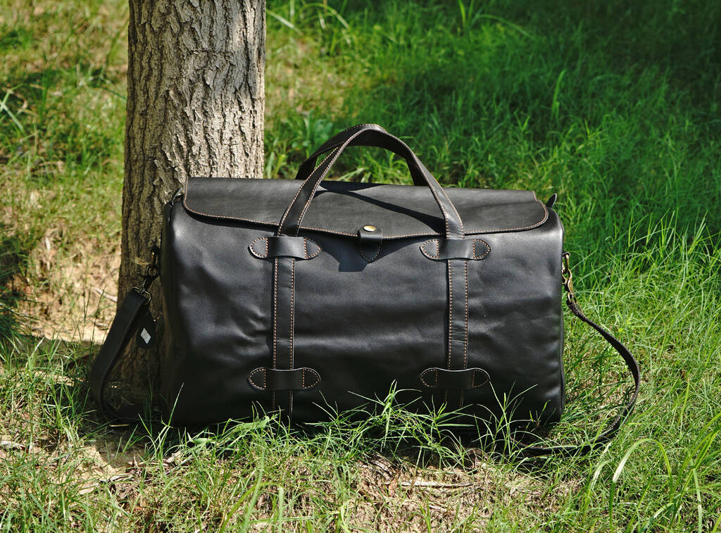Genuine Leather Holdall With Stitched Detail, 1 of 12