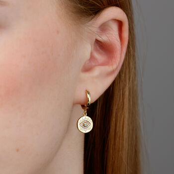 Evil Eye Charm Hoop Earrings, 3 of 6