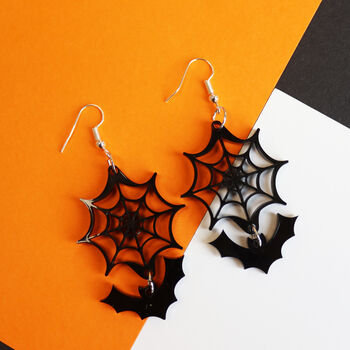 Halloween Web And Bat Earrings, 5 of 9