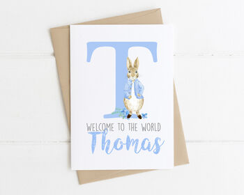 Personalised New Baby Card Blue Rabbit, 3 of 4