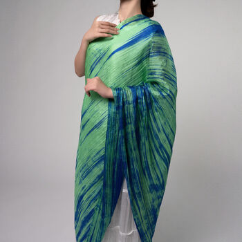 100% Mulberry Silk Scarf, Green And Blue, Aurora Borealis In Gift Box, 3 of 10
