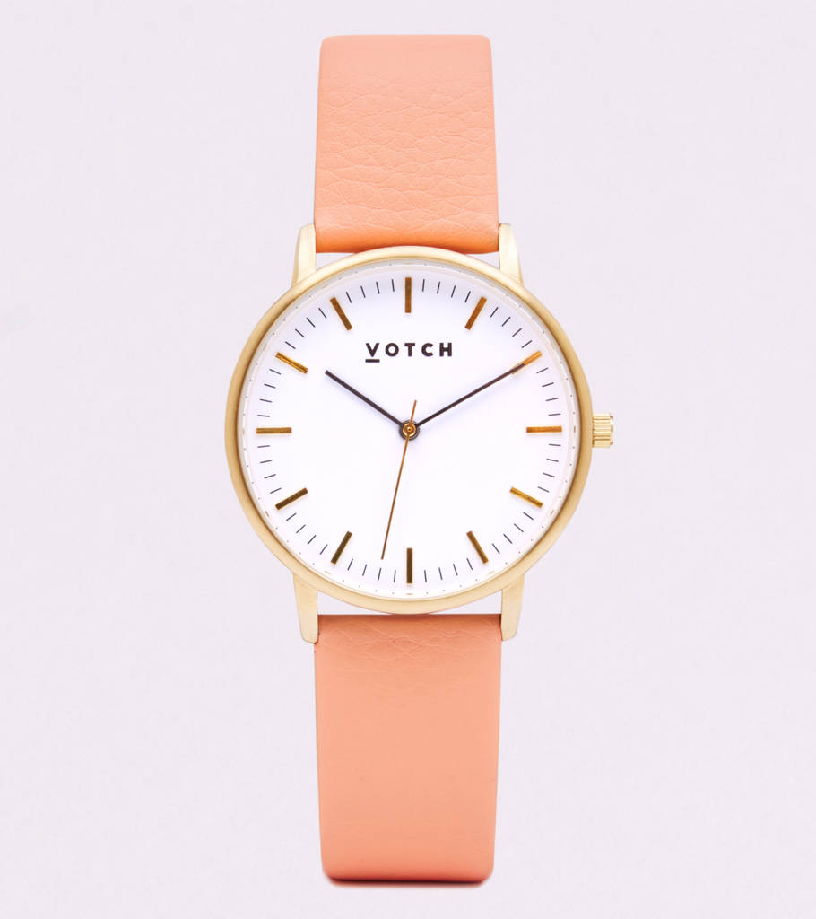 Coral And Gold Vegan Leather Watch, 1 of 3