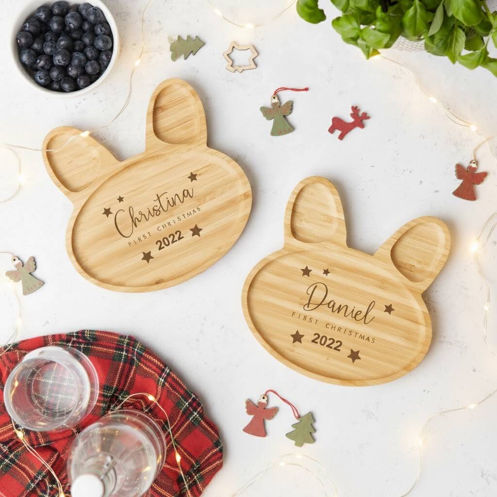 Personalised First Christmas Bamboo Animal Plate, 1 of 3