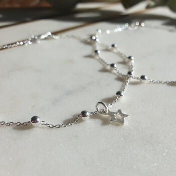Sterling Silver Satellite Orb Star Charm Chain Anklet, 4 of 5