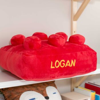 Personalised Retro Building Brick Shape Cushion Red, 2 of 4