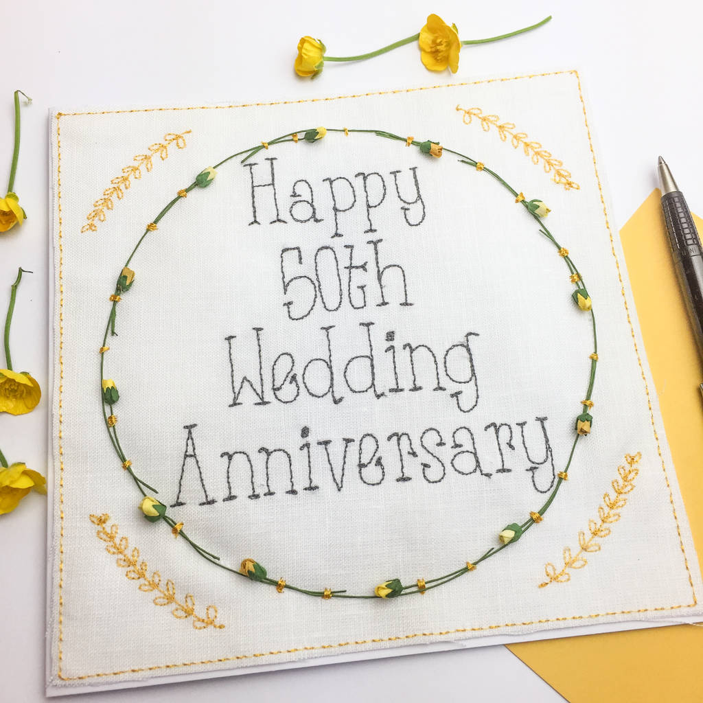 50th Wedding Anniversary Embroidered Card, 1 of 4