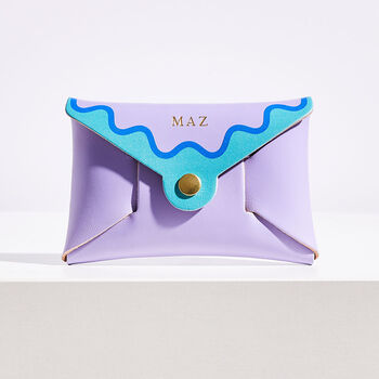 Personalised Lilac Wavy Leather Card + Coin Purse, 3 of 5