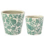Set Of Two Green Floral Plant Pots, thumbnail 2 of 4