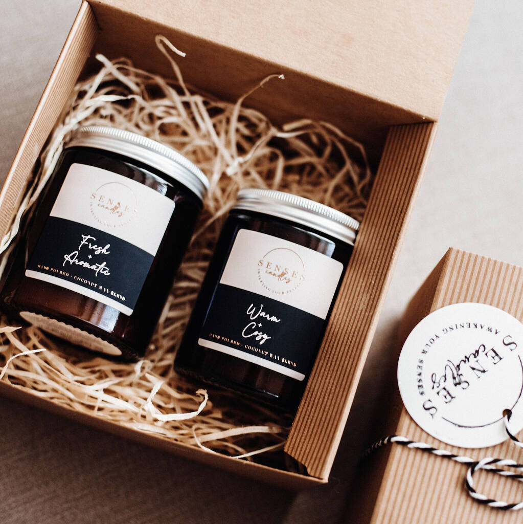 Amber Duo Deluxe Gift Set, Handcrafted Hygge Candles, 1 of 4