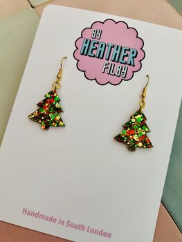 Sparkly Christmas Tree Glitter Resin Earrings / Christmas Gift / Secret Santa Gift, 3 of 11