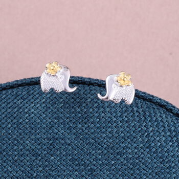 Sterling Silver Flower Elephant Earrings, 4 of 4