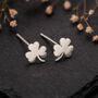 Sterling Silver Lucky Clover Stud Earrings, thumbnail 3 of 6