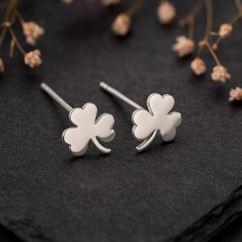 Sterling Silver Lucky Clover Stud Earrings, 3 of 6