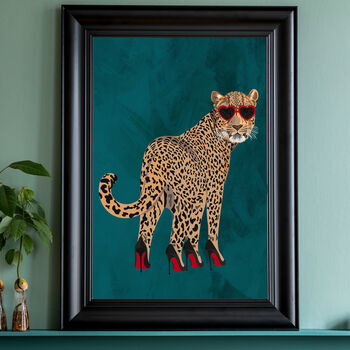 Custom Personalised Leopard Wearing Heels Art Print, 2 of 7