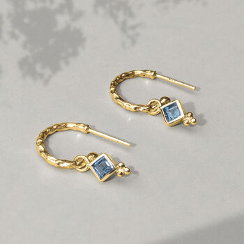 Divinity Princess Blue Topaz Hoops Silver/Gold Plated, 3 of 6