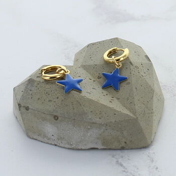 Blue Star Enamel Huggie Hoop Earrings, 2 of 3