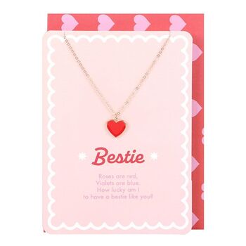 Bestie Enamel Heart Necklace Greeting Card, 2 of 2