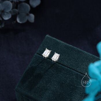 Sterling Silver 0.Eight Ct Emerald Cut Moissanite Diamond Stud Earrings, 4 of 11