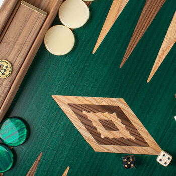 Manopoulos Walnut And Oak Green 19'x12' Backgammon, 7 of 12