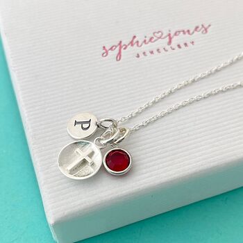 Personalised Christening Necklace With Cross In Circle, 2 of 3