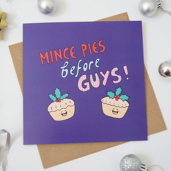 Feminist Christmas Card Mince Pies Before Guys, 3 of 5