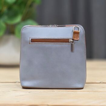 Leather Cross Body Handbag In Light Grey And Tan, 2 of 3