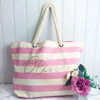 Personalised Rope Beach Bag And Accessories Bag, 2 of 12