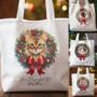 Personalised Tote Bag Cat In Christmas Wreath. 20 Different Breeds, thumbnail 1 of 12