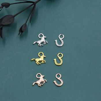 Mismatched Horse And Horseshoe Huggie Hoops In Sterling Silver, 5 of 10
