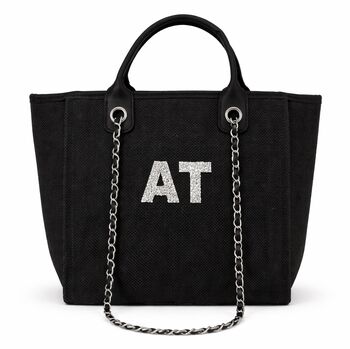 Personalised Black Large Custom Chain Initial Tote Bag, 2 of 8