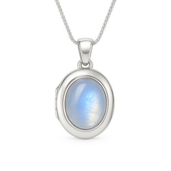 Personalised Sterling Silver Rainbow Moonstone Gemstone Locket Necklace, 3 of 9