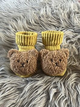 Taupe Ribbed Teddy Bear Baby Socks, 6 of 7